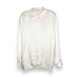 Leyla Initra Vintage Quiet Luxury Cream Silk Double Collar Blouse Women’s Size 8